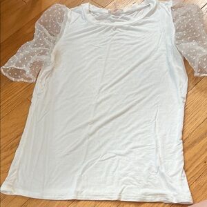 Mi Ami (Francesca’s) Swiss Dot Mesh Puff Sleeve Shirt Short Sleeve Excellent Med